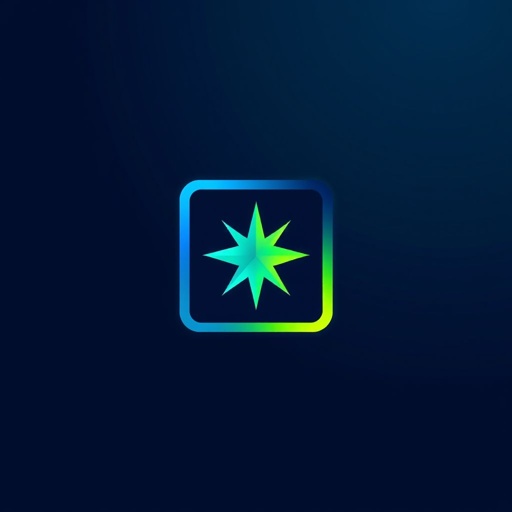 A sleek logo design featuring a bold brandmark with a futuristic text font. A modern color scheme combines deep blue and neon green. The square shapes create a strong foundation. A shimmering star icon resides centrally, radiating a sense of innovation and ambition. Minimalist lines enhance the overall elegance.
