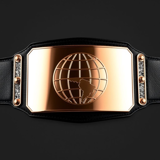 A sleek wrestling belt with a luxurious black leather strap, embodying modern elegance. A prominent rectangular plate shines in rose gold, reflecting light with sophistication. The globe champion design stands out, emphasizing prestige and achievement. No gemstones adorn this extra-large masterpiece, showcasing simplicity and strength, perfect for the ultimate wrestling champion.