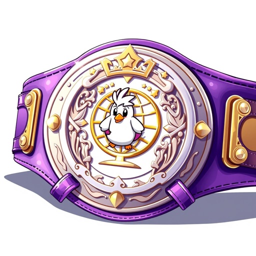 A whimsical wrestling belt featuring a round white plate, intricately designed with a globe champion motif. A playful Moogle icon adds charm, nestled centrally. Rich purple leather straps glisten, radiating a sense of novelty. Anime art style enhances the overall whimsicality, blending fantasy and competition in a vibrant showcase of imagination.