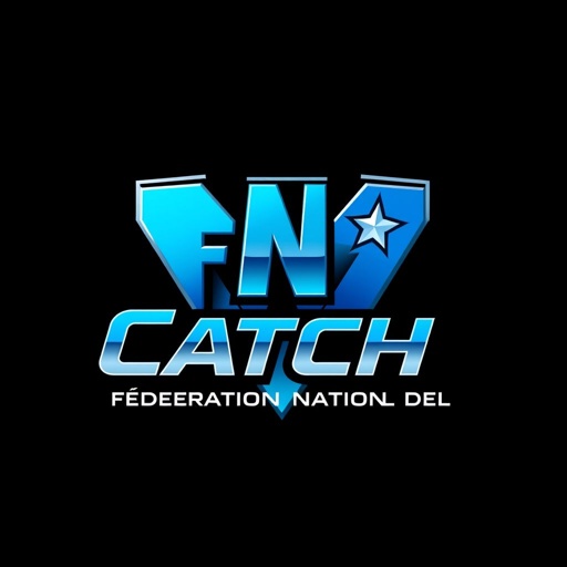 Logo design for the Fédération National de Catch, featuring sleek, futuristic text font. Modern color scheme in vibrant blues and metallic silvers. Square logo shapes with sharp angles, symbolizing strength. Star icon imagery integrated into the design, radiating energy and excitement. Minimalist aesthetic, conveying professionalism and innovation in wrestling branding.
