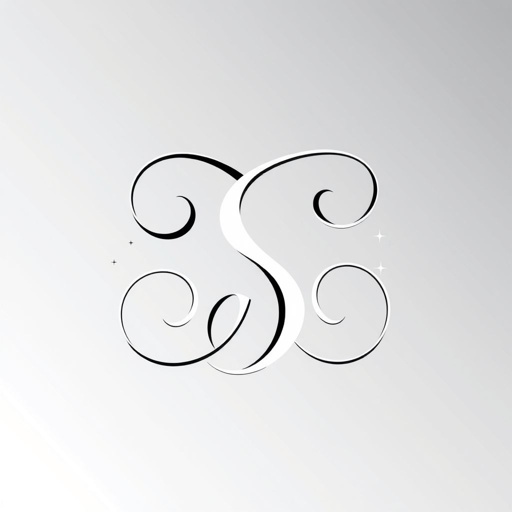 Elegant monogram logo design featuring intertwining initials, stars scattered in the background. Bold black and white contrast, highlighting smooth curves of script font style. Intricate details within letters, radiating sophistication. Stars twinkling subtly, adding a cosmic touch. Classic and timeless, exuding luxury and creativity in its harmonious composition.