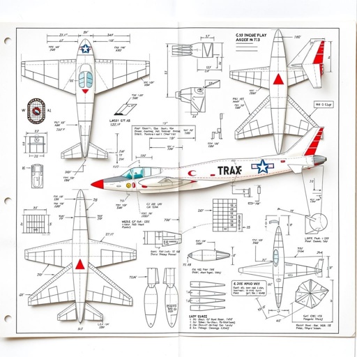 Papercraft design on letter-sized paper, intricate blueprints showcasing detailed dimensions and folding lines. C-101 Aviojet model in various stages of assembly, sections outlined meticulously. Color-coded parts, dotted lines for cutting, textured illustrations of wings and fuselage. Dimensions annotated, step-by-step diagrams, a creative fusion of art and engineering, inviting exploration.