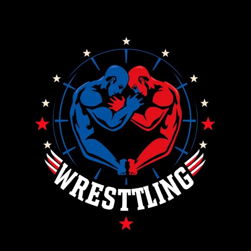 A bold emblem featuring intertwined wrestling figures, representing strength and unity. Vibrant colors, red and blue, contrast against a dark background. A globe encircles the design, symbolizing worldwide reach. Stylized fonts with sharp edges, emphasizing power. Details include stars and stripes, capturing the spirit of competition and camaraderie in wrestling.