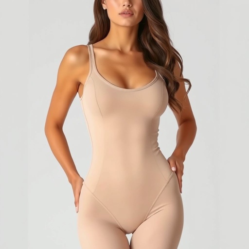 A sleek bodysuit designed for athletic aesthetics. Extra firm compression contours curves, enhancing the silhouette. Crafted from breathable, latex-free material, seamless closure ensures comfort. Low waist length accentuates hips, ideal for spring. Nude tone blends with skin, creating a natural look. XS size offers a snug fit, emphasizing elegance and grace.