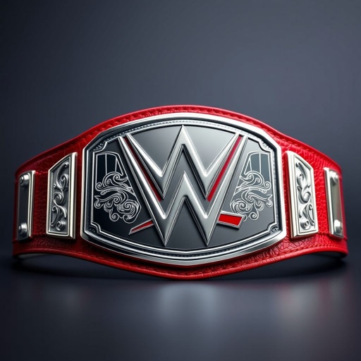 A striking WWE Light Heavyweight wrestling belt, featuring a rich, textured leather strap in a vibrant red hue. The centerpiece showcases an oval plate, gleaming silver, adorned with intricate modern designs. Bold championship insignia engraved, symbolizing prestige and power. A blend of elegance and raw athleticism, epitomizing sports excellence.
