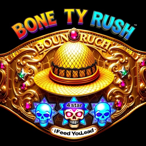 A luxurious alligator skin wrestling belt, gleaming in rich gold, features a striking straw hat inspired by “One Piece” at its center. Above, vibrant text reads “One Piece Bounty Rush,” while below, “4 Star VS Champ iFeedYouLead” showcases intricate lettering. Star-shaped plates glimmer with multicolored hues, adorned with ruby gemstones. Realistic art style highlights detailed skull crests and symbols, emphasizing champion prestige. A large, commanding presence, perfect for any rare collector.