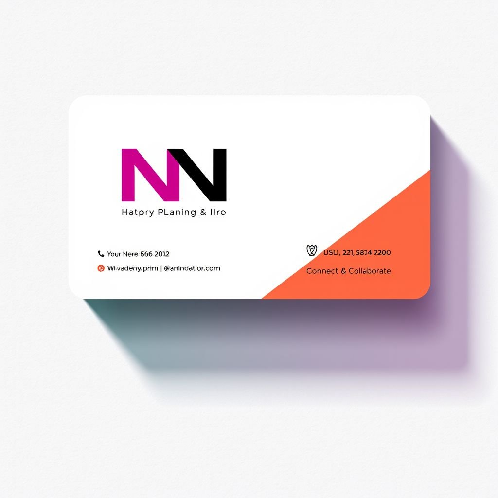 Graphic design, a bold letter N, sleek typography, vibrant colors, contrasted shadows, minimalist aesthetic. Business card layout, horizontal orientation, ample white space, elegant borders, modern logos, textured background, sophisticated charm. Print size standard, card thickness sturdy, finish glossy, rounded corners, professional appeal, captivating details, an invitation to connect and collaborate.