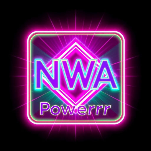 A vibrant NWA logo, emanating bold neon hues of pink, blue, and green. Sleek modern design, encapsulated within a perfect square. Luxurious font style, elegant and futuristic. Dynamic 3D texture, adding depth and richness. Glamorous energy radiating, capturing the essence of NWA Powerrr, a striking visual brand identity.