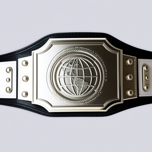 An Outercontinental Champion wrestling belt, crafted from rich black leather, showcases a sleek rectangular silver plate. The modern design features an intricate globe champion emblem at the center, emphasizing global prowess. A pristine white strap contrasts elegantly with the plate, exuding an aura of prestige and power, boasting extra-large dimensions.