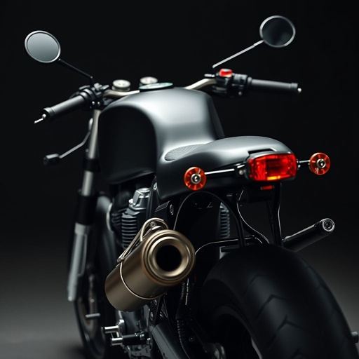 Boxer CT 1997, black matte finish, sleek lines, aggressive stance, subtle modifications, powerful debikiller exhaust system, minimalist button design, retro cafe racer influence, metallic highlights reflecting dim light, tension-filled atmosphere, wide angle perspective capturing every detail, smooth texture contrast with raw metal, portraits of mechanical beauty in mixed media.