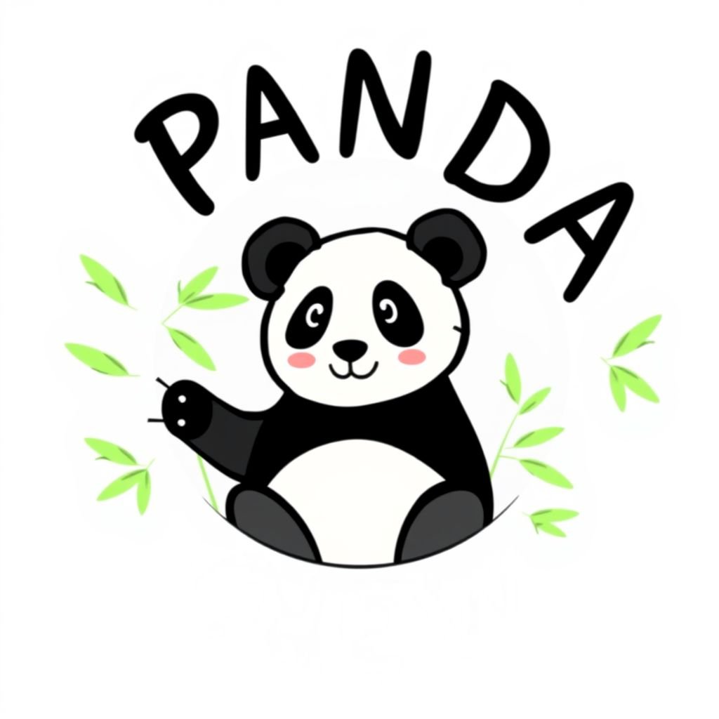A vibrant logo featuring "PANDA CREW" in a playful, handwritten font. The emblem exudes a whimsical charm with quirky hand-drawn elements. Soft black and white tones depict a cheerful panda, surrounded by lush bamboo. A circular design frames the text, creating a harmonious, centralized composition, radiating creativity and joy.