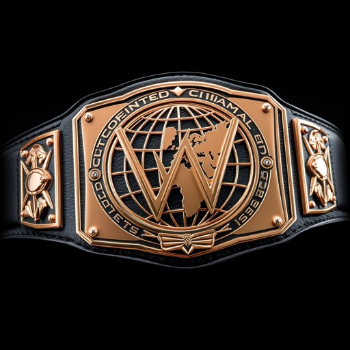 A wrestling belt featuring an outercontinental champion theme, crafted from luxurious leather. The strap displays a sleek black color, contrasting elegantly with a modern rectangular plate. A stunning rose gold finish accentuates the plate, showcasing a globe champion design. No gemstones adorn this extra-large masterpiece, simple yet striking in its powerful presence.