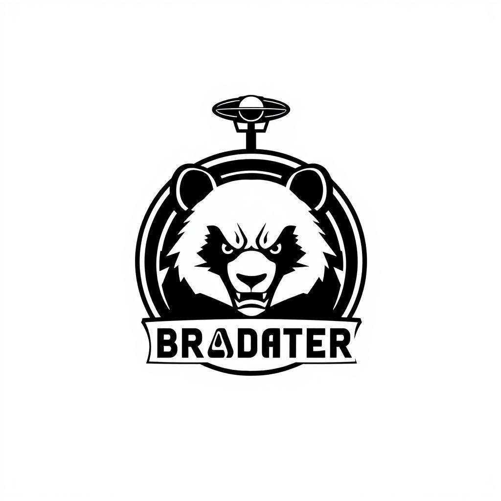 An elegant broadcaster logo featuring a stylized panda, its fierce expression captured in sharp lines. A custom emblem shape reminiscent of a wrestling ring, adorned with sleek satellite iconography. The black and white color scheme enhances a contemporary aesthetic, while a subtle paper texture adds depth, appealing to a youthful, energetic audience.