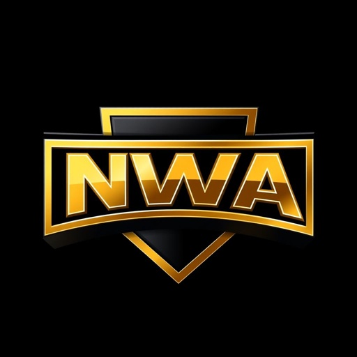 NWA logo centerpiece, bold dual-tone color scheme of rich gold and deep black. Elegant, luxury font style, modern aesthetic. Square shape providing balance and symmetry. 3D texture enhancing depth and sophistication. Subtle shadows create dimension, radiating a sense of movement. Contemporary elements intertwine with classic wrestling nostalgia, exuding power and prestige.