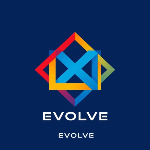 Logo Design for NXT EVOLVE featuring bold primary colors—vibrant reds, deep blues, and bright yellows. A striking balance of minimalistic complexity, geometric shapes intertwining elegantly. Modern font style, sleek and futuristic, seamlessly integrated within the design. Clean lines, ample negative space, dynamic energy, evoking innovation and forward-thinking aesthetics.