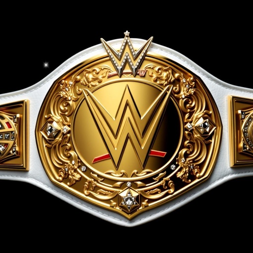 A majestic WWE Women's Liberty championship belt, gleaming gold plate at its center, surrounded by intricate eagle crests and symbols. White leather strap, smooth and pristine, complements the oval shape of the plate. Diamond gemstones twinkle, enhancing the star champion design, capturing the spirit of modern athleticism and empowerment.