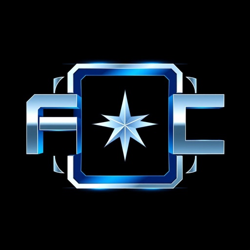 Logo featuring the letters "FNC" in a sleek, futuristic text font. A bold and modern color scheme with gradients of electric blue and silver. Square logo shapes, encapsulating a shimmering star icon in the center. Clean lines and geometric patterns enhance the futuristic design style, exuding innovation and sophistication.