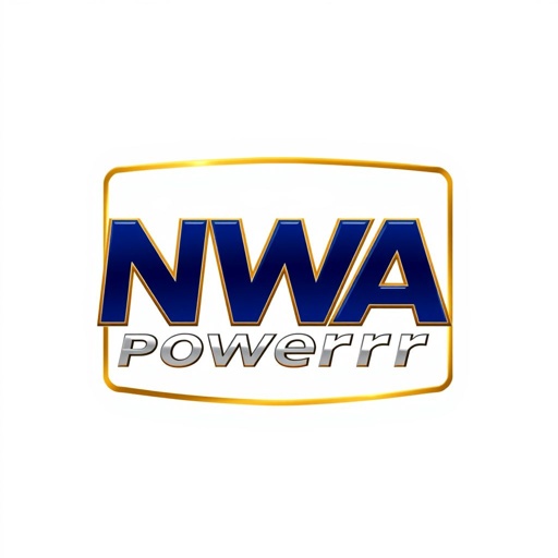 A sleek, modern logo representing NWA Powerrr. Embellished with a dual-tone color scheme of deep navy and vibrant gold. Luxurious font style, bold and sophisticated, elegantly placed within a crisp square shape. Eye-catching 3D texture enhances visual depth. A captivating blend of contemporary design and powerful branding evokes strength and innovation.